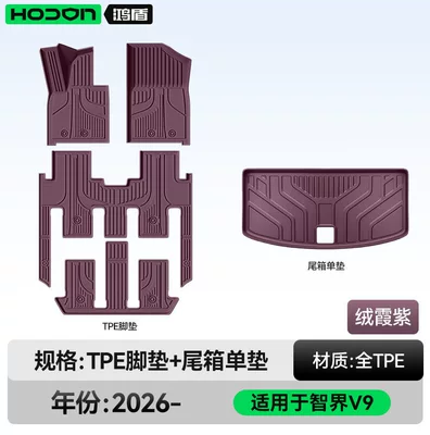 Modelə uyğun ayaqaltı, Floor Mats, Tpe26 Model Car - 212t01-zhijie-v9-26-models-seven-seats-package-model-rongxia-purple-tpe-single-layer-trunk-single-pad