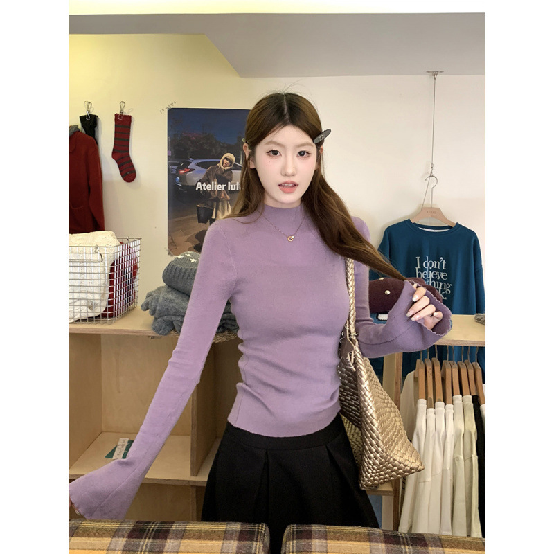 2025 New Light Purple Half Turtleneck Long-Sleeved Knitwear Women's Autumn and Winter Inner Top