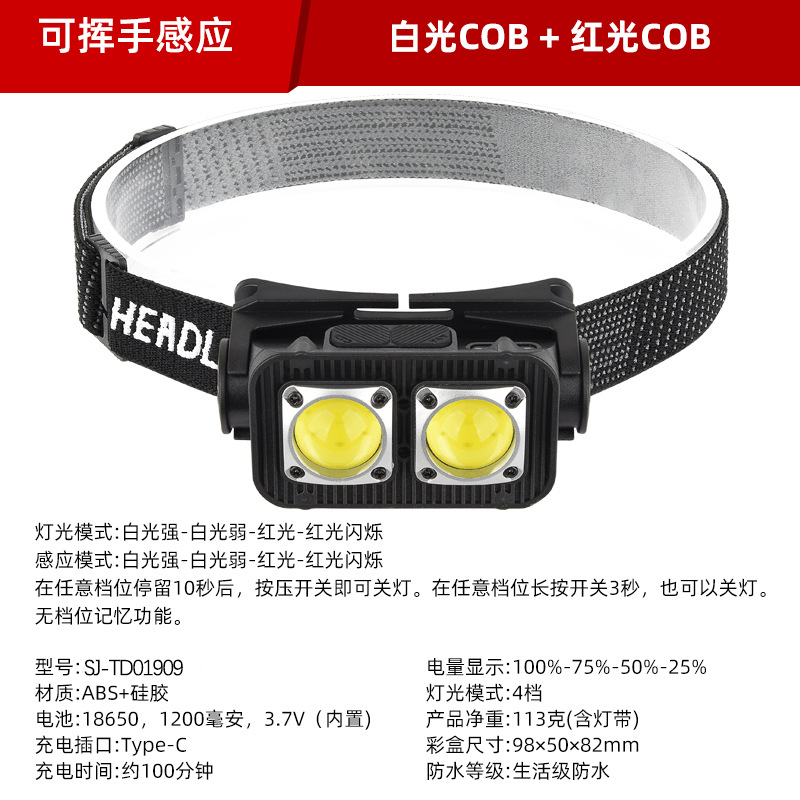 Nuevo faro LED TYPE-C recargable faro de inducción de agitación al aire libre luz de pesca nocturna resistente al agua faro de luz fuerte al por mayor