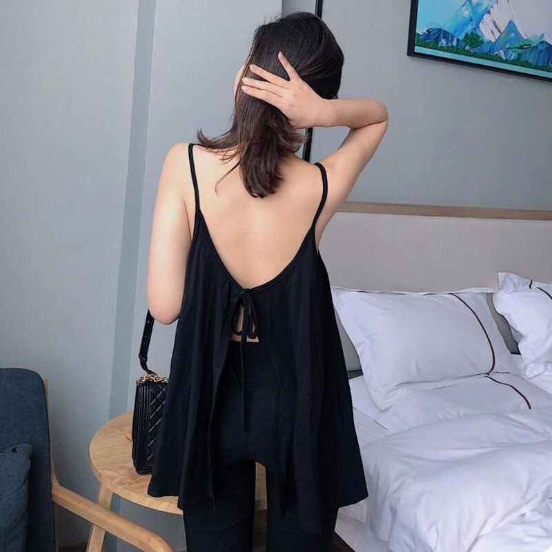 Strappy Backless Camisole for Women, Summer Outerwear, Plus Size 150kg Sexy Backless Top, Sweet and Spicy Loose-Fitting Top