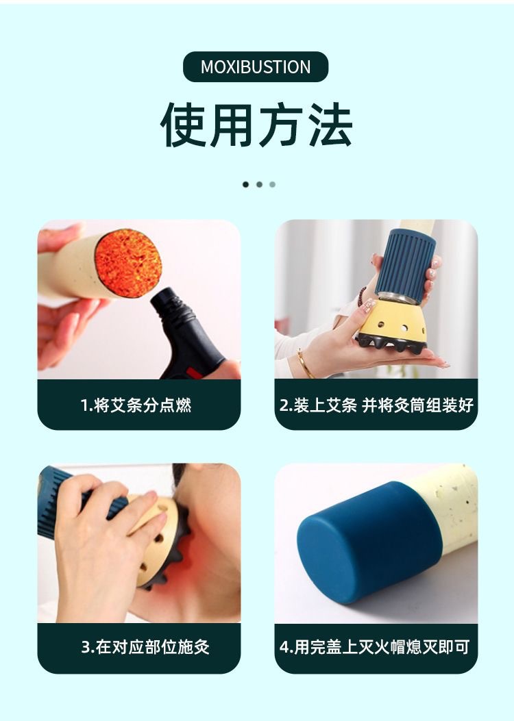 Bian Stone Moxa Jar Portable Smoke-Control Moxibustion Device with Gua Sha Massage for Home Wellness 13x9cm 200g in use