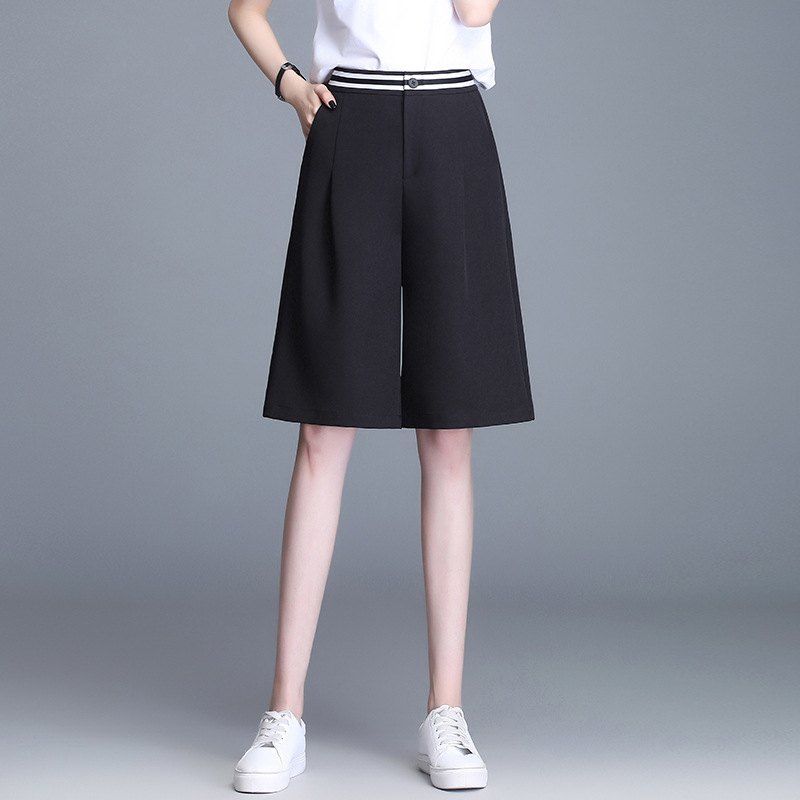 Wide-leg Five-point Pants Women's Straight Hong Kong Style Summer High Waist Large Size Cargo Pants Loose Suit Casual Mid-length Pants Short Pants