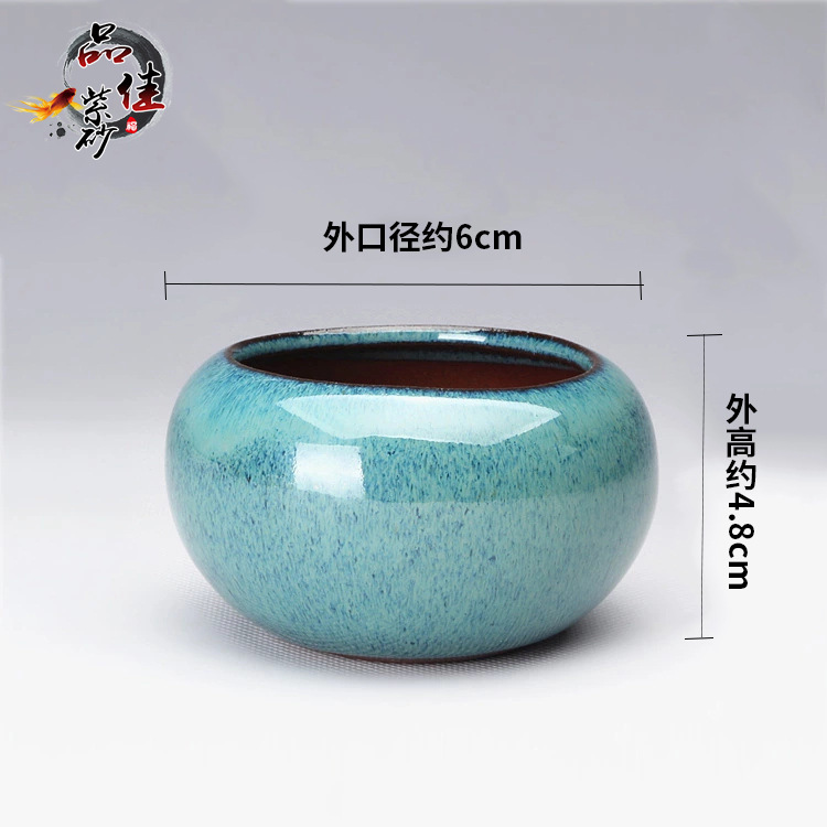 Cacti and Succulents Purple Sand Pot Round Ceramic Pot Glazed Blue Glaze Landscape Pot Office Desk Manufacturer Wholesale
