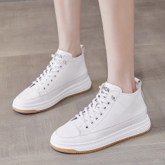 Genuine leather white shoes for women 2023 autumn new versatile sports and leisure flat-soled toe-layer cowhide sneakers high-top shoes