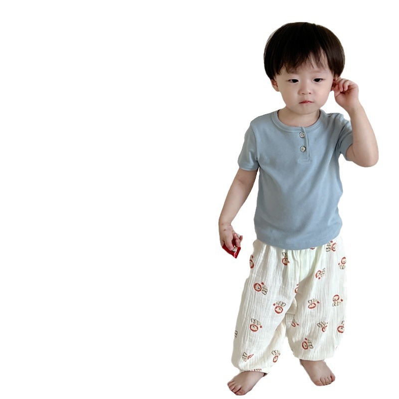Ropa de verano para niños delgados pantalones anti-mosquitos set coreano ropa infantil mangas cortas camiseta pantalones dos sets image 6