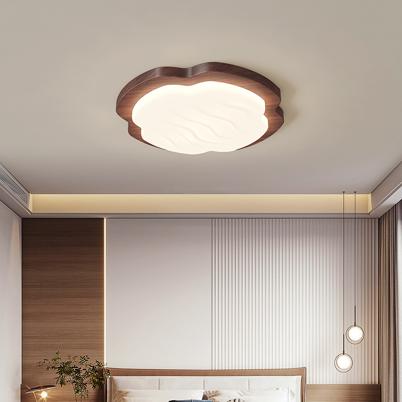 Lámpara principal de la sala de estar Lámpara de techo de viento crema de grano de madera de nogal de estilo antiguo, protección ocular creativa, lámpara de dormitorio, lámpara de estudio retro