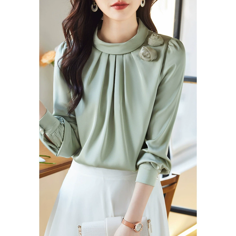 Реже французская светло-зеленая шифоновая кружевная рубашка женская весна и осень 2025 новый топ высокого темперамента