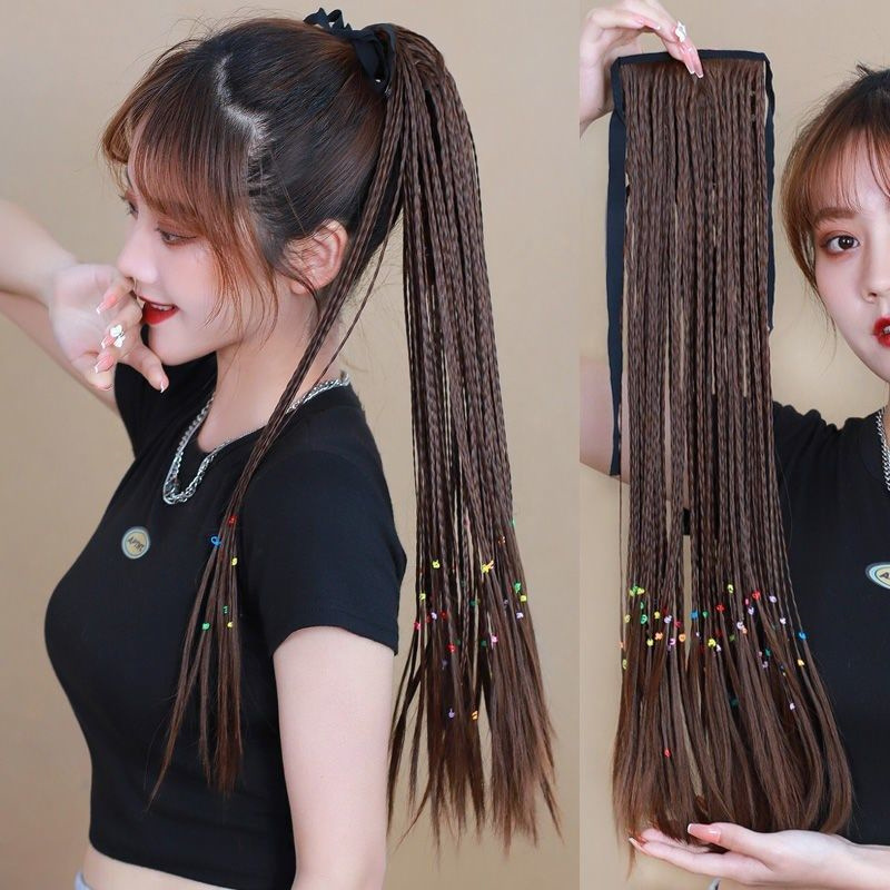 Peluca de cola de caballo mujer hip hop Pelo Largo trenza sucia Internet celebridad mismo estilo Correa tejida a mano pequeña trenza accesorios para el cabello proveedor