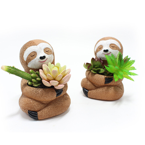 Cross-border new sloth flowerpot ornaments creative resin succulent potted flower vat accessories desktop green plant ornaments wholesale