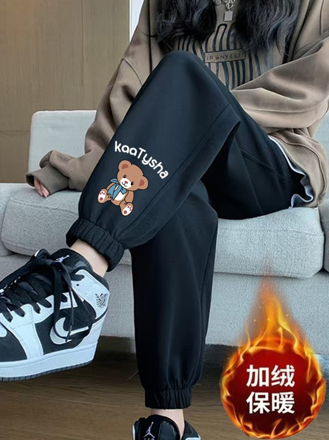 Kaa 곰 레깅스 블랙 팬츠 플러스 벨벳