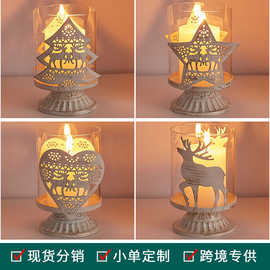 新款浪漫圣诞节用品镂空圣诞鹿五角星树桌面聖誕裝飾铁烛台摆件