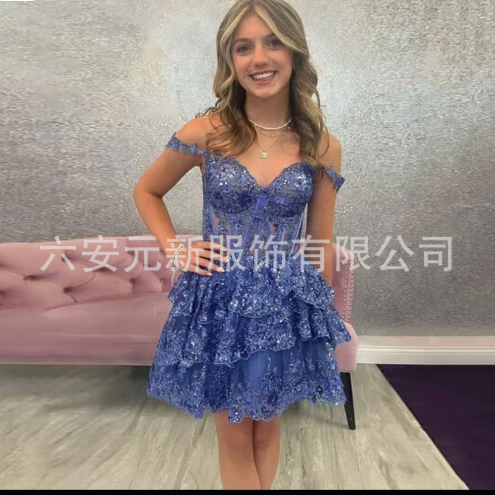 2023 nuevo europeo y americano transfronterizo Amazon estación independiente apliques de lentejuelas de las mujeres pequeña falda banquete vestido de bola