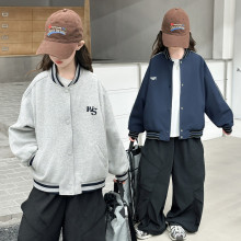 女童春秋中小学生时髦儿童童装秋装运动宽松秋款双面穿刺绣棒球服