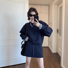 韩系休闲拼接宽松卫衣套装裙女2024早秋小个子显瘦a字半裙两件套