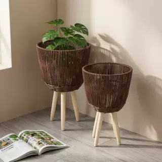 Cesta de Flores Decorativa Tejida a Mano de Cuerda de Papel para Sala de Estar y Oficina image 53