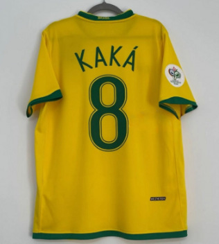 2006 brazil home jersey #8 kaka + patch / S