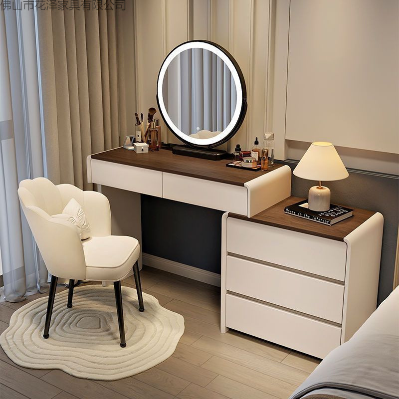New Bedroom Solid Wood Dressing Table Walnut Color Dressing Table Cupboard Integrated Modern Simple Dressing Table with Skirting Board
