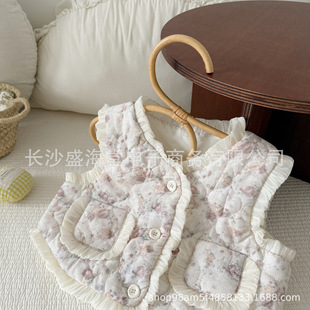 Baby Girl's Cotton-padded Jacket Vest Autumn and Winter Western-style Vest Girl's Baby's Cotton-padded fleece-lined Vest Baby's Sweet Outer Waistcoat