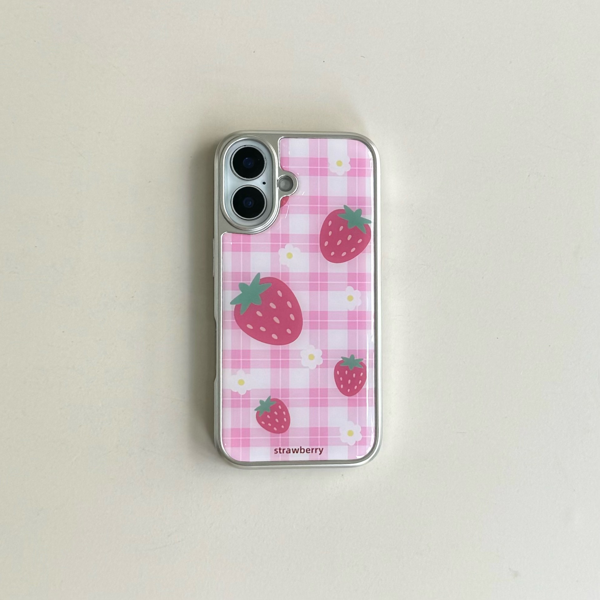 Corazón de niña fresa a cuadros rosa para Apple 16ProMax funda para teléfono móvil 15Pro Cadena 14/13 Mujer 15PM