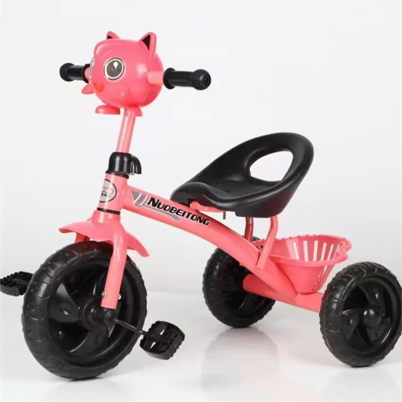Triciclo Infantil con Pedales y Empuje Tubo de Hierro Empuje de mano, Cesto de almacenamiento para Niños