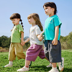 Amira Kids' Clothing 2024 Summer New Boys and Girls Top Dopamine Solid Color Crew Neck Short Sleeve T-Shirt