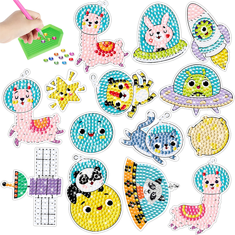 Venta caliente de dibujos animados dinosaurio diamante pintura libre pegatinas DIY pegatinas ladrillo pintura pared pegatinas niños hechos a mano pegatinas redondo diamante