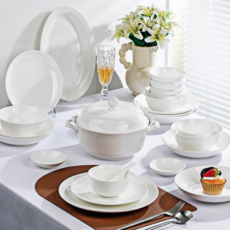 Jingdezhen Ceramic Tableware Pure White Underglaze Color Tableware Pure White Bowl Ceramic Dishes Dinner Plate Bowl Home Optional DIY