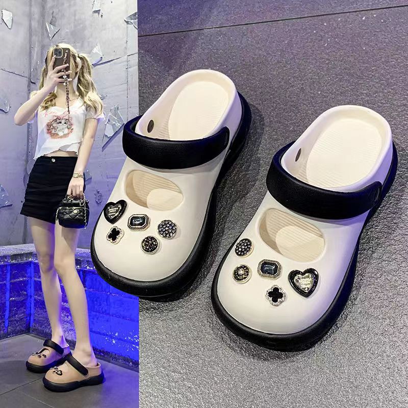 Retro fashion EVA hole shoes Mary Jane slippers girls indoor and outdoor non-slip thick bottom hole shoes women 2024