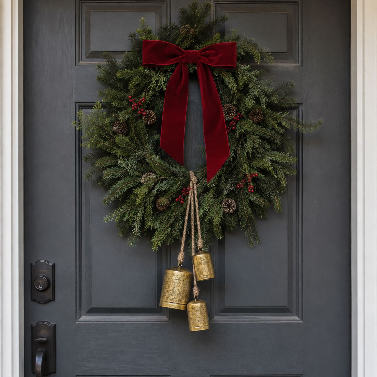 European and American style vintage metal bell three-piece set, distressed iron art with hemp rope hanging bell, for Christmas porch, garden, and fireplace decoration