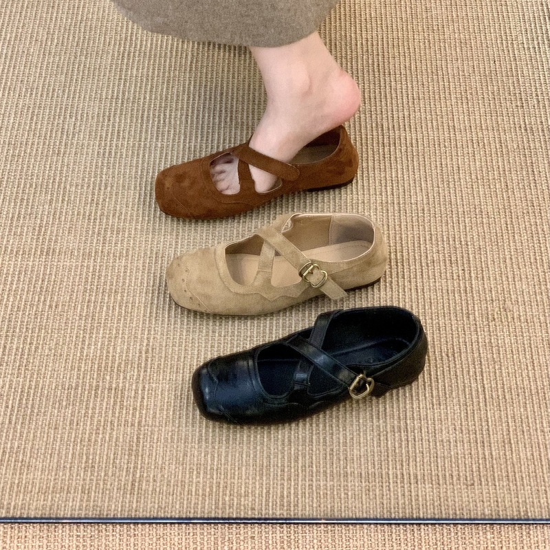 复古绒面交叉带芭蕾单鞋女2025春秋新款芭蕾配裙子晚晚风玛丽珍鞋|undefined