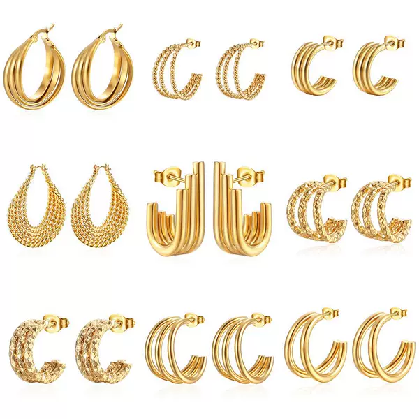 Cross-border direct supply multi-layer stainless steel earrings women's trendy all-match stitching earrings niche design 18K earrings
