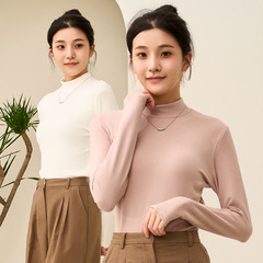 冬季新款加絨半高領圓領外穿內搭保暖打底衫高彈親膚運動休閒上衣