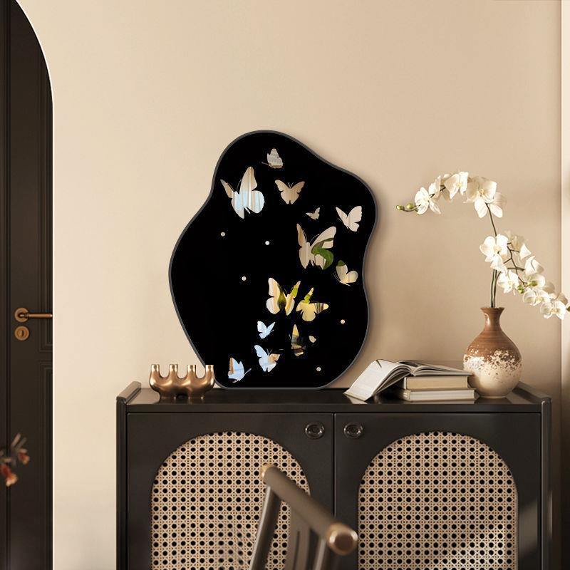 中古风桌面摆台装饰画蝴蝶镜子画电视柜卧室床头摆件家居饰品复古