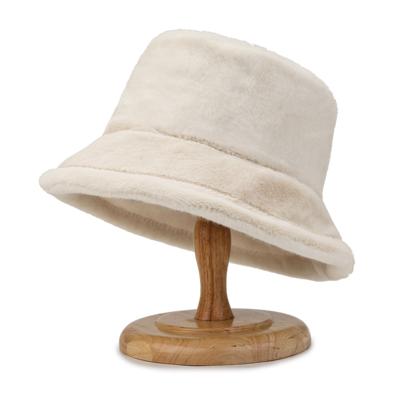 Herbst und Winter Hut weibliche Nachahmung Kaninchenfell Eimer Hut niedlichen Plüsch Mode Fischer Hut warm verdickt Becken Hut_voghion.com