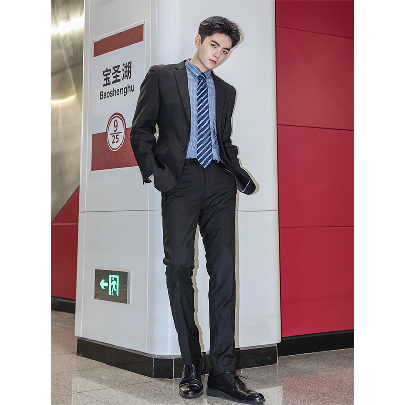 New Yupi pants men's black straight suit pants in Naples draping feeling ruffle handsome casual suit pants