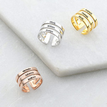 零次方珠宝 个性小众开口可调节刻3个名字三层925银戒指纪念礼物