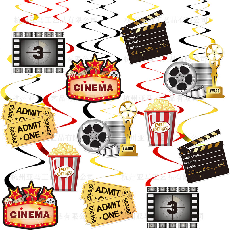 Movie Night Party Decoration Supplies Spiral Pendant Movie Night Movie Theme Hanging Pvc Pendant