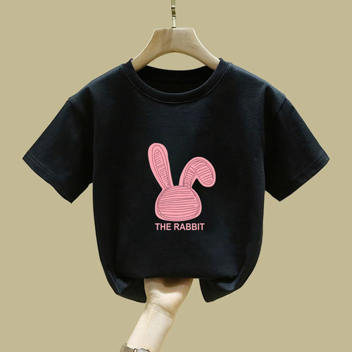 2411 # 100% Cotton Short-Sleeve Summer Kids' T-Shirt, Stylish Top, Girls' Base Layer Shirt