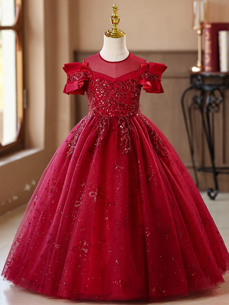 Vestido de princesa vestido de niña de hilo hinchado princesa estilo vestido de niños vestido de novia traje de piano de niña de flores de estilo occidental