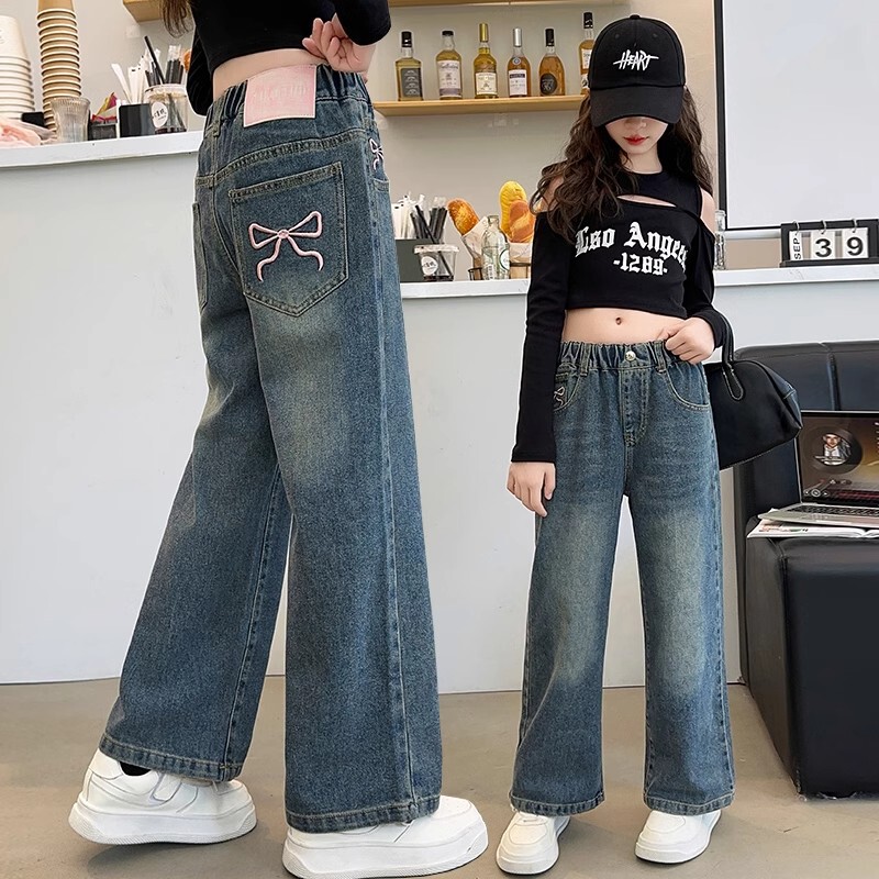 Girls' Jeans Spring and Autumn 2024 New Western Style Children's Autumn Pants Autumn Little Girl's Casual Pants Loose Girls' Jeans Spring and Autumn 2024 New Western Style Children's Autumn Pants Autumn Little Girl's Casual Pants Loose