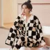 FM long-sleeved black apricot grid