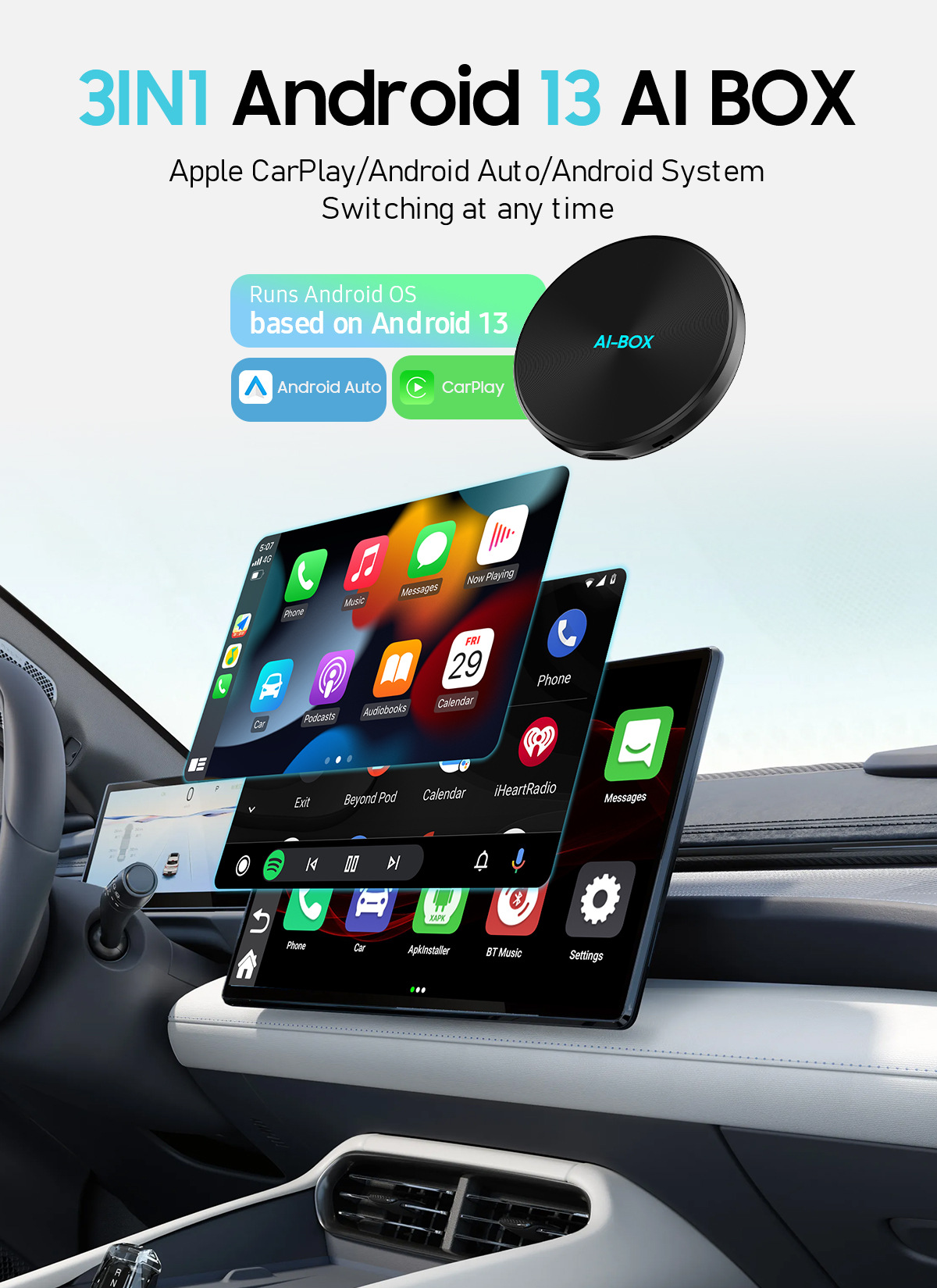 Smart car wireless carplay box, converts original car wired system to wireless carplay box, Android box, Qualcomm