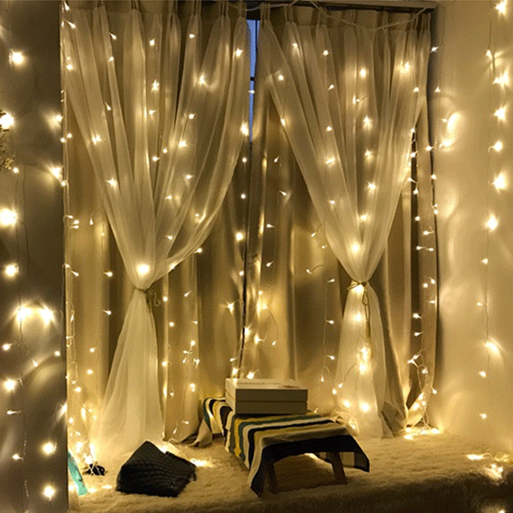  ♤LED Curtain Christmas Light String Waterfall Starry Ice Strip Light Decoration Outdoor Balcony Anchor Background Cloth