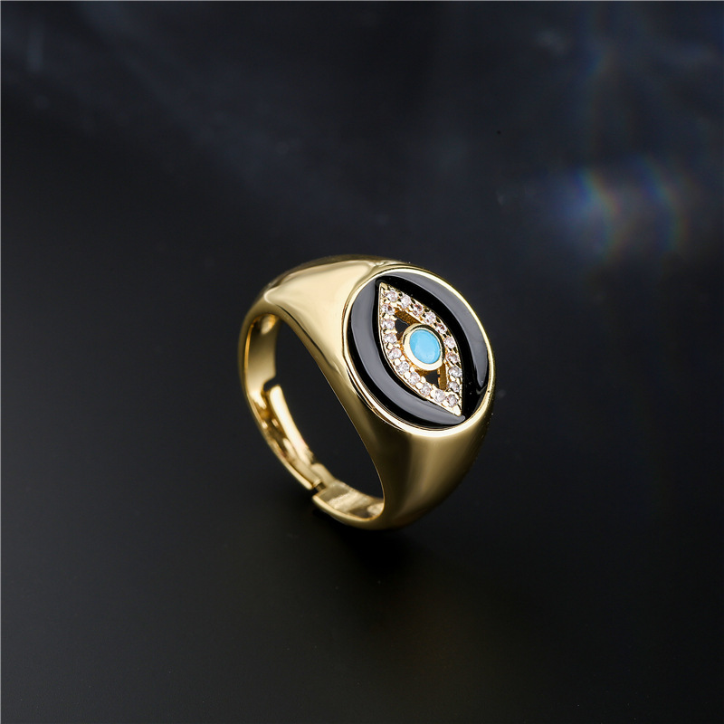 Aogu Cross-border Supply European And American Fashion New Copper Plating 18k Gold Dripping Zircon Devil's Eye Open Ring display picture 10