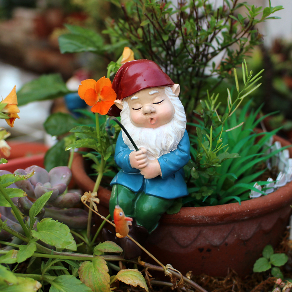 Creative Garden Sleeping Posture Fishing Dwarf Ornaments Courtyard Small Ornaments Creative Gardening Decorations Resin Dwarves