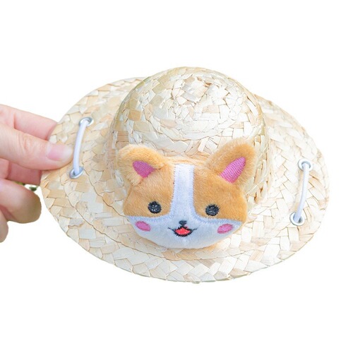Pet Grass Hat Fashion Spring Pet Bamboo Dragonfly Hat Cat Sun Hat Medium and Large Dog Cute Photo Prop