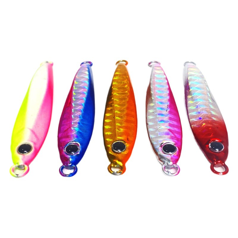 Disparo largo de cinco colores láser Placa de hierro 10g-60g placa plomo pescado Luya cebo gancho único gancho ranura de sangre al aire libre cebo de pesca