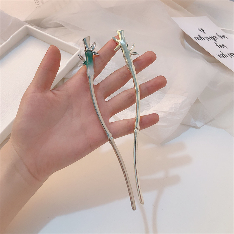 Nuevo estilo chino bambú metal plateado pinzas de cabello para mujeres de alto nivel de cabello antiguo pinzas de bambú frías cheongsam toques de ropa de estilo chino
