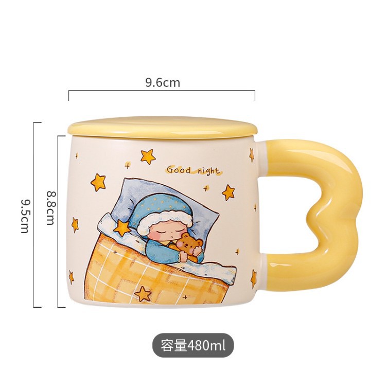 Buenas noches oso cartón de dibujos animados taza de regalo de alta cara casera taza de café de leche de mano regalo taza de cerámica