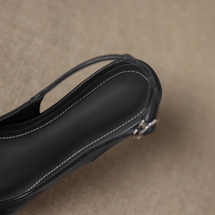 Sandal cao gót nữ hở mũi da cừu lưới phối màu quai ngang khóa — màu đen, màu trắng ngà chi tiết 85